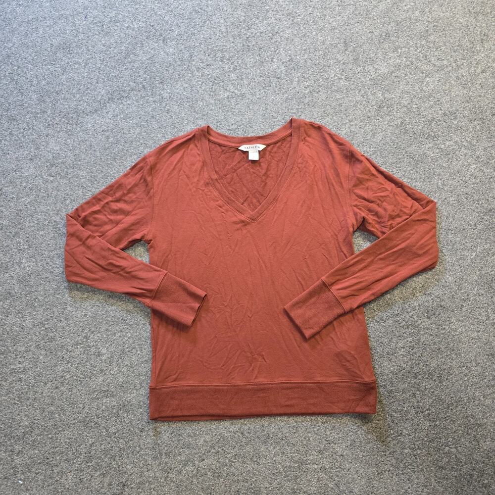 Athleta Top Womens Small Orange Sunrise V Neck Sweatshirt Long Sleeve Casual